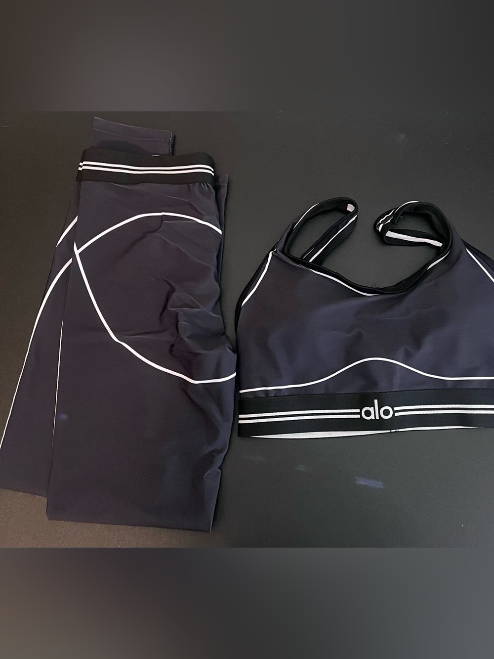 ALO Yoga Black and White Leggings & Sports Bra Set
